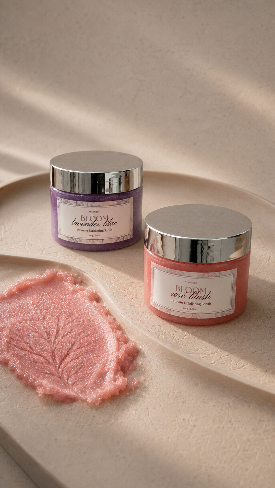 BLOOM Intimate Exfoliating Scrub texture study for bikini-line shaving preparation