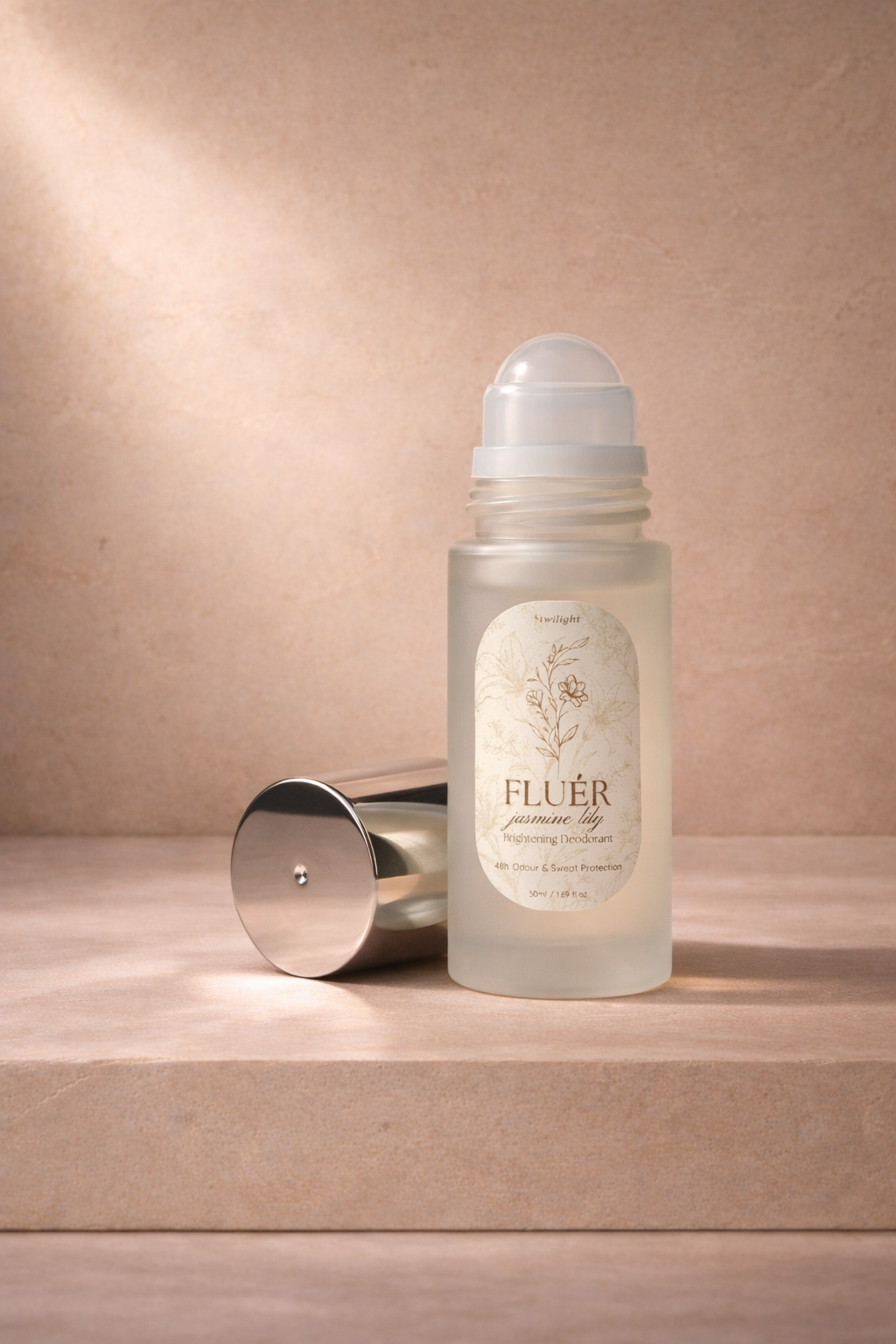 Twilight Brightening Deodorant in Jasmine Lily, open roll-on detail